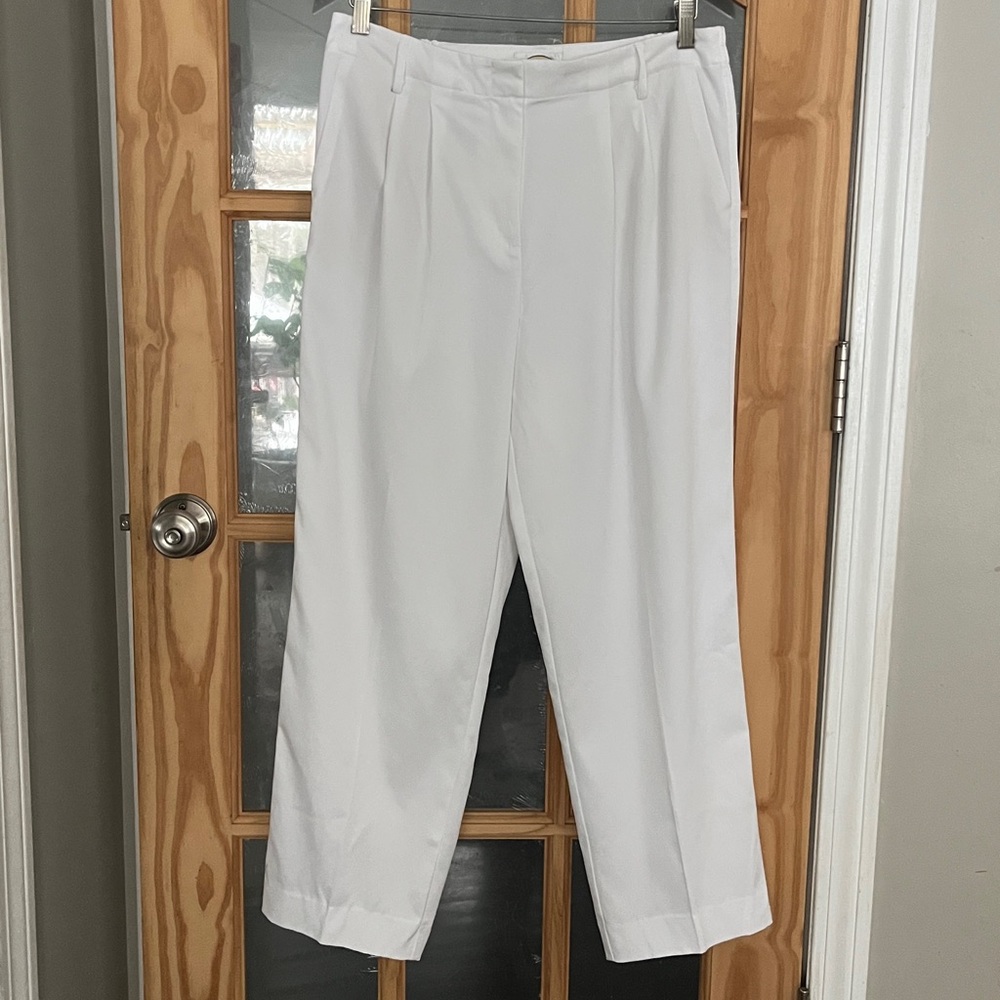 NWOT TALBOTS  high waist double Pleated White Cotton Trousers Sz 14